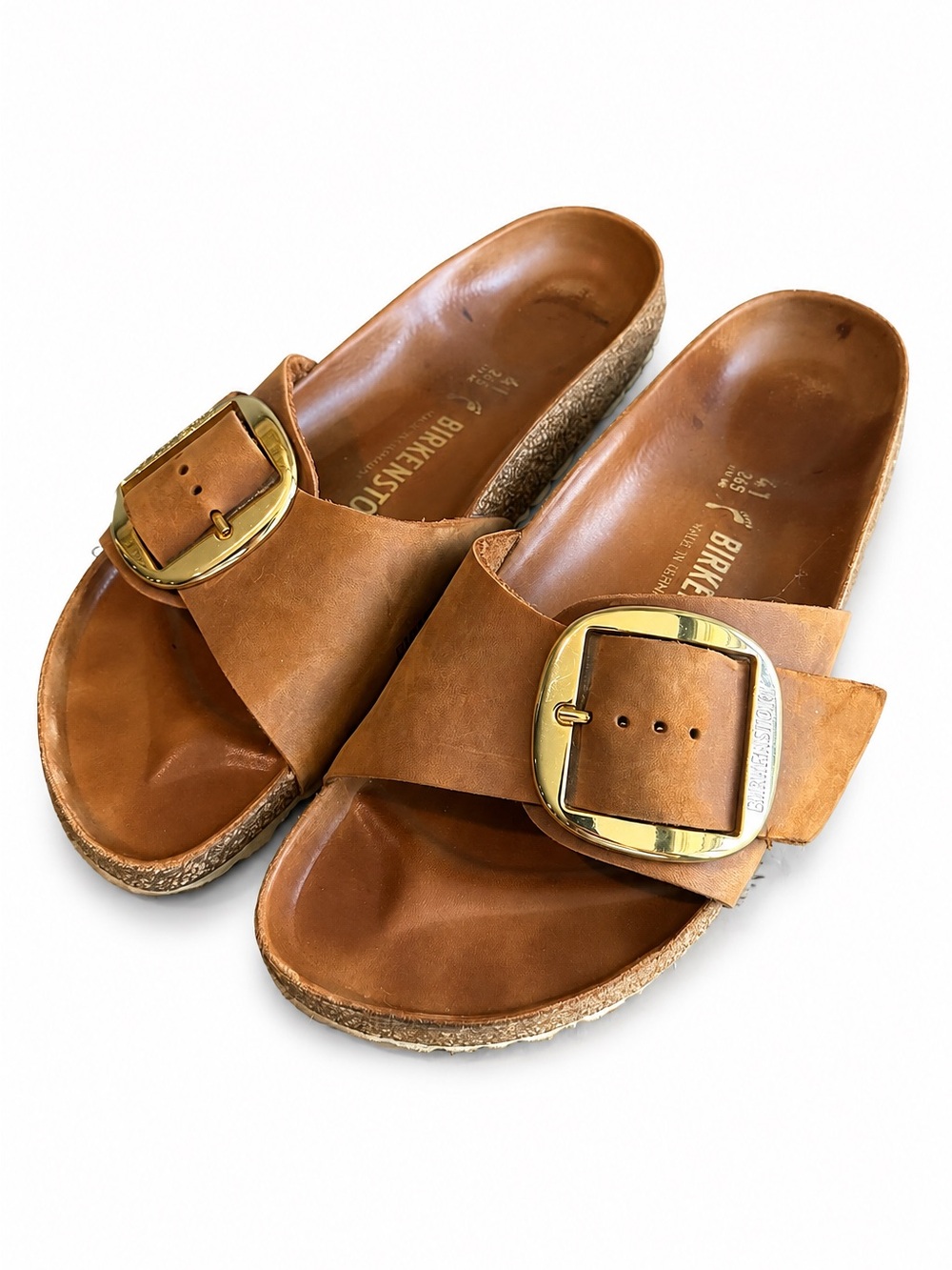 Birkenstock Madrid Big Buckle Slide Sandal Size 41 / 10 Cognac Brown